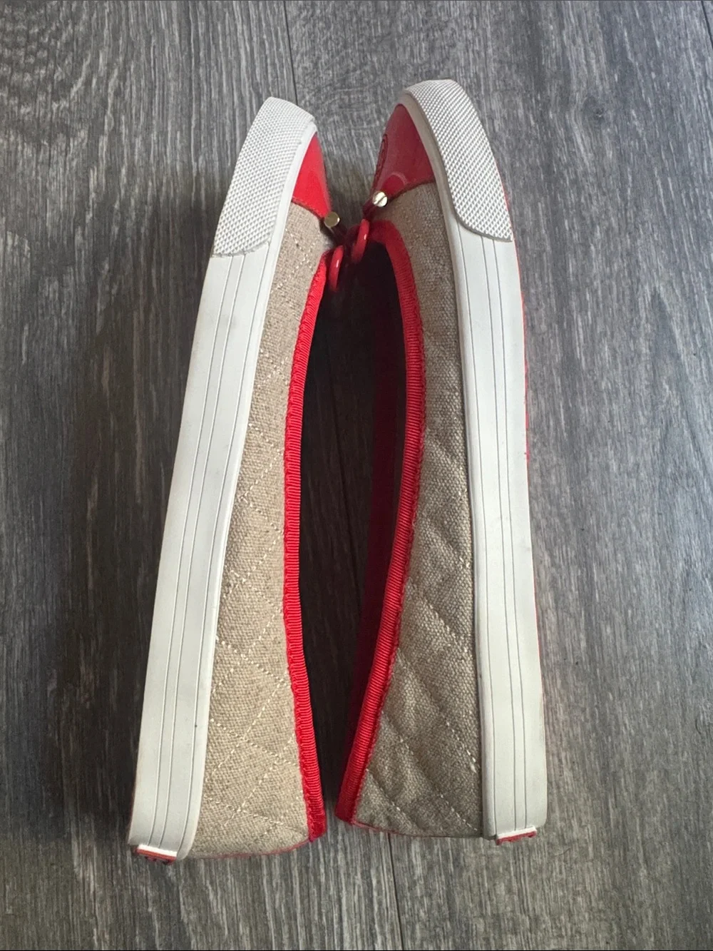 Tory Burch Canvas Ballet Flat with Red Patent Toe